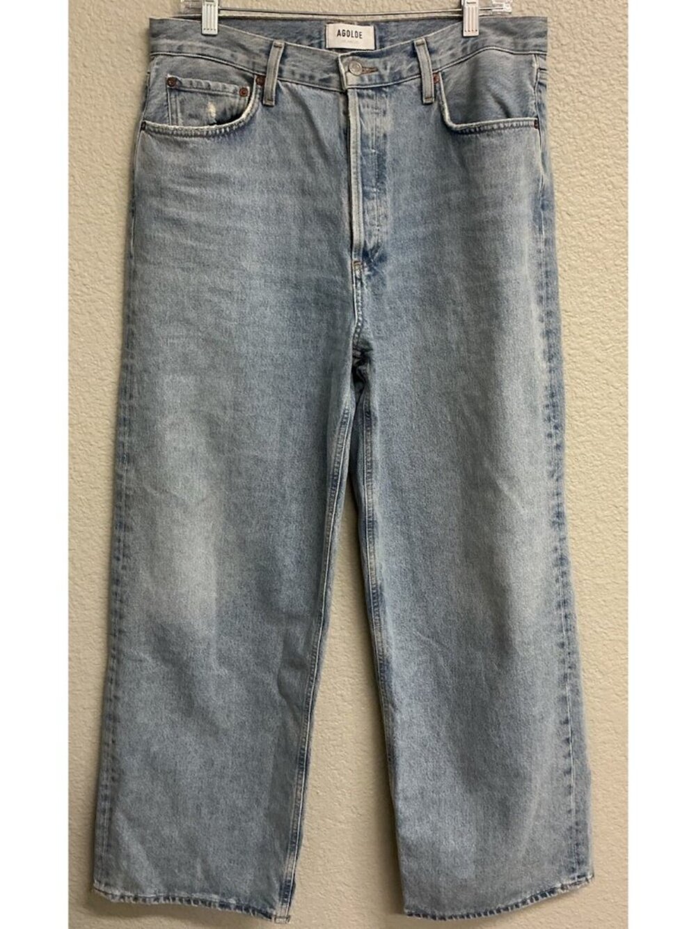 Agolde Blue Denim High Rise Low Slung Baggy Wide Leg Jeans 32 X 30 Women's 29